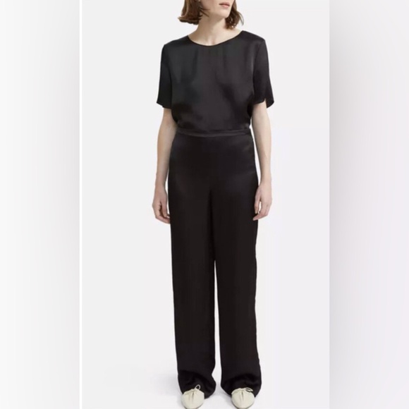 Theory Pants - Theory Pajama Pant in Hammered‎ Viscose Black Wide Leg Size 10